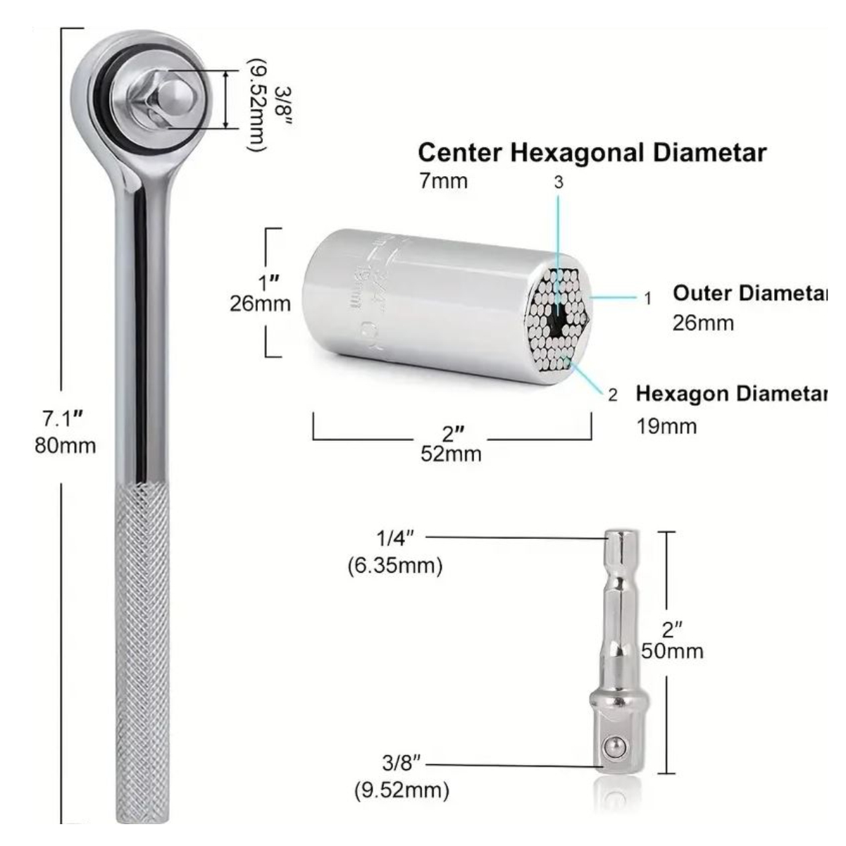 Miniatura 4 de Llave Copa Universal + Ratche